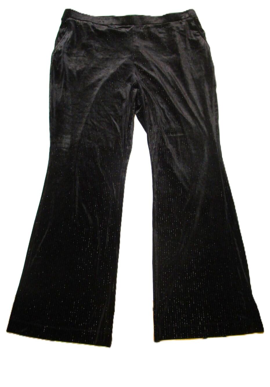 Ava & Viv Women's Black Velour Pants Size 1X Silver Strands Pockets Wide Legs